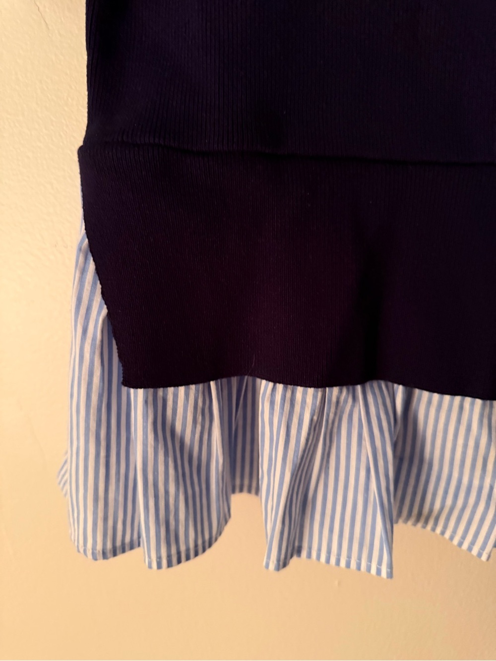 Anthropologie Navy Top with Blue and White Striped Sleeves - Picture 3 of 7